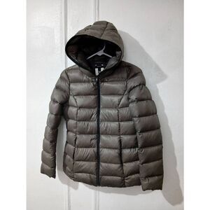 Soia & kyo womens small taupe gray neutral puffer jacket hoodie down filled